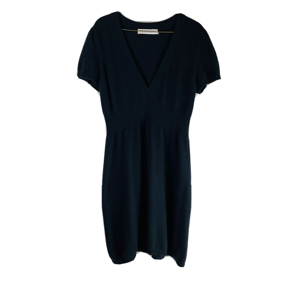 Trina Turk 100% Cashmere A-Line‎ Dress SEXY Deep V LARGE Whimsigoth SOFT EUC